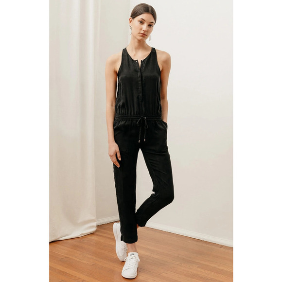 Rails Erin Drawstring Waist Snap-Front Sleeveless Ankle Crop Jumpsuit Black XS - Picture 1 of 13